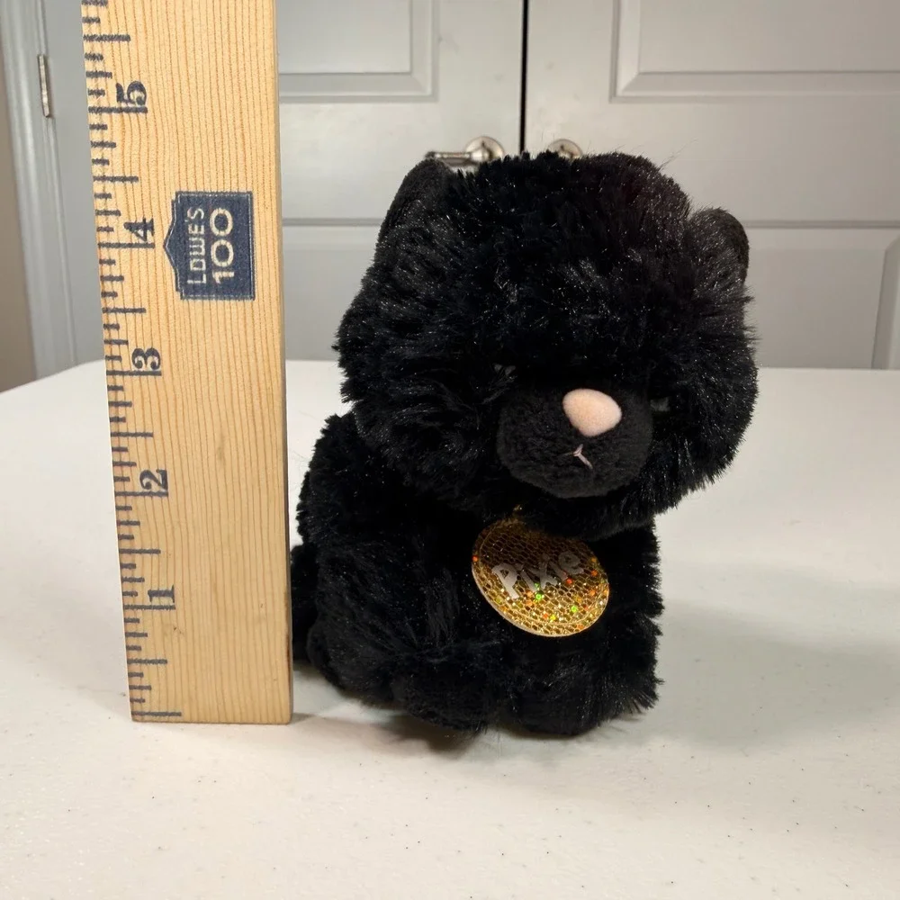 Justice Pixie Black Cat Plush Stuffed Animal Sparkle Glitter Collar 6 Inch Small